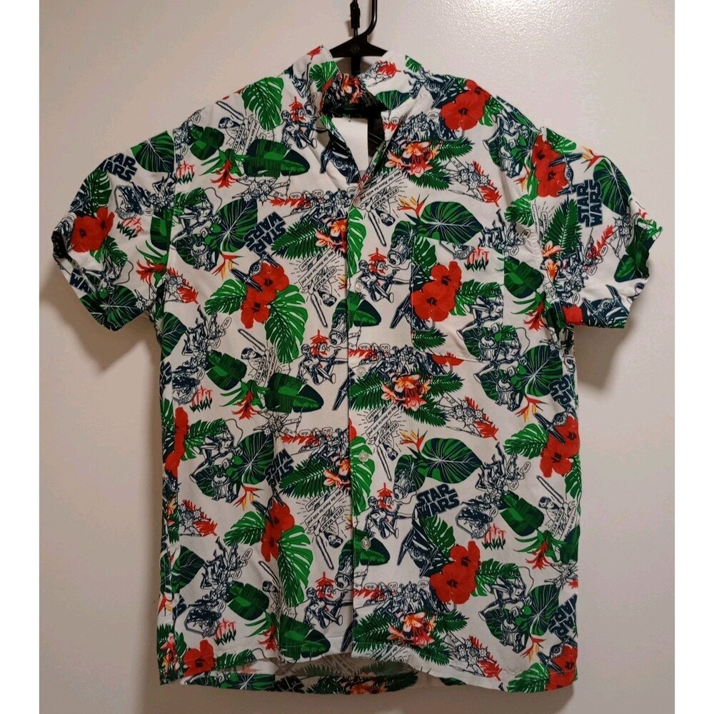Star Wars Hawaiian Shirt Mens Large L Bioworld Rayon Tropical Floral Button Up